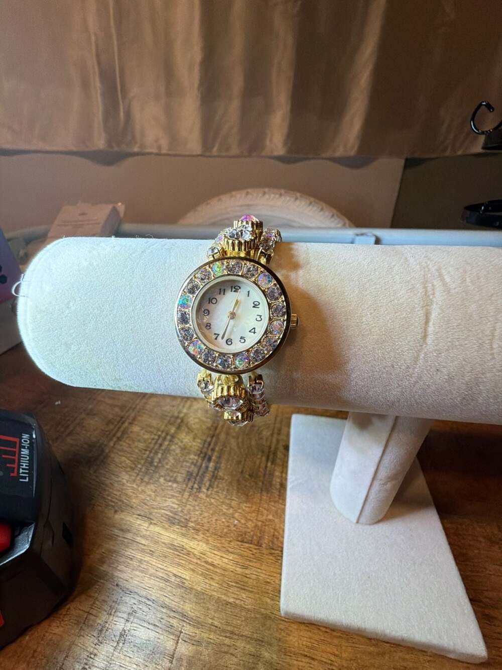 Vivani Vintage Gold-Tone Rhinestone Triple-Strand Bracelet Watch